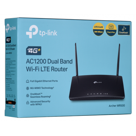 TP-Link Archer MR500 V1 - Wireless router - WWAN 4-port switch - 1GbE - Wi-Fi 5 - Dual Band - 3G, 4G - 4