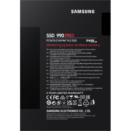 Samsung 990 PRO MZ-V9P1T0CW - SSD - encrypted - 1 TB - internal - M.2 2280 - PCIe 4.0 x4 (NVMe) - 256-bit AES - TCG Opal Encryption 2.0 - integrated heatsink - for Sony PlayStation 5 - 6