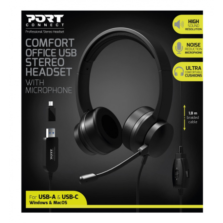 PORT Connect - Headset - on-ear - wired - USB-A - 6