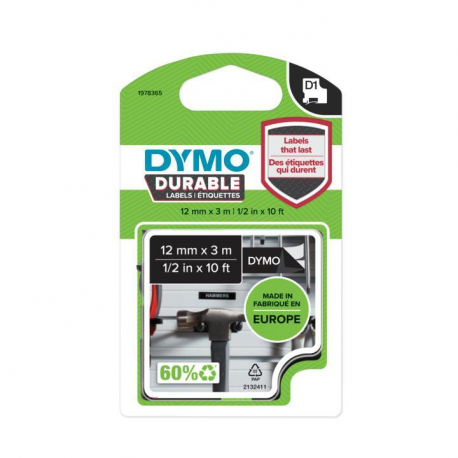 DYMO D1 - Self-adhesive - white on black - Roll (1.2 cm x 3 m) 1 cassette(s) label tape - for LabelMANAGER 100, 150, 160, 200, 210, 220, 260, 280, 300, 360, 420, 450; MobileLabeler - 1