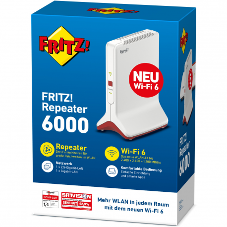 AVM FRITZ! Repeater 6000 - Wi-Fi range extender - Wi-Fi 6 - 2.4 GHz (1 band) / 5 GHz (2 bands) - 6