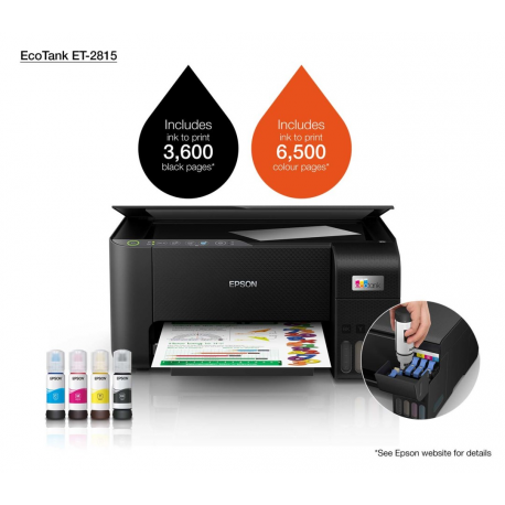 Epson EcoTank ET-2815 - Multifunction printer - colour - ink-jet - refillable - A4 (media) - up to 10 ppm (printing) - 100 sheets - USB, Wi-Fi - black - 24