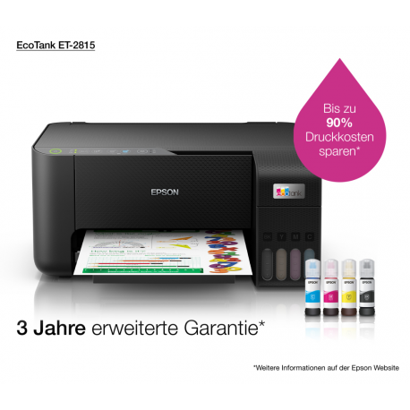 Epson EcoTank ET-2815 - Multifunction printer - colour - ink-jet - refillable - A4 (media) - up to 10 ppm (printing) - 100 sheets - USB, Wi-Fi - black - 25