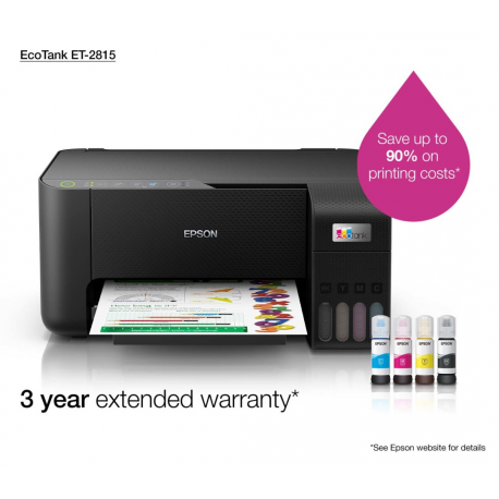 Epson EcoTank ET-2815 - Multifunction printer - colour - ink-jet - refillable - A4 (media) - up to 10 ppm (printing) - 100 sheets - USB, Wi-Fi - black - 26
