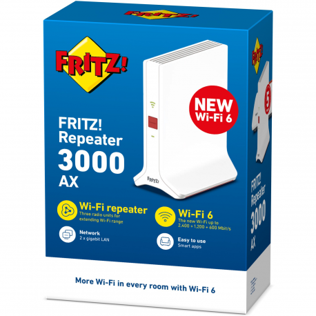 AVM FRITZ! Repeater 3000 AX - Wi-Fi range extender - GigE - Wi-Fi 6 - 2.4 GHz (1 band) / 5 GHz (2 bands) - 11