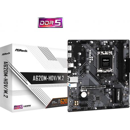 Gigabyte A620M H - Motherboard - micro ATX - Socket AM5 - AMD A620 Chipset - USB 3.2 Gen 1, USB-C 3.2 Gen 1 - Gigabit LAN - onboard graphics (CPU required) - HD Audio (8-channel) - 5