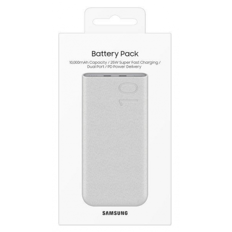Samsung Galaxy EB-P3400 - Power bank - 10000 mAh - 25 Watt - 2770 mA - PD 3.0, SFC - 2 output connectors (24 pin USB-C) - on cable: USB-C - beige - 5