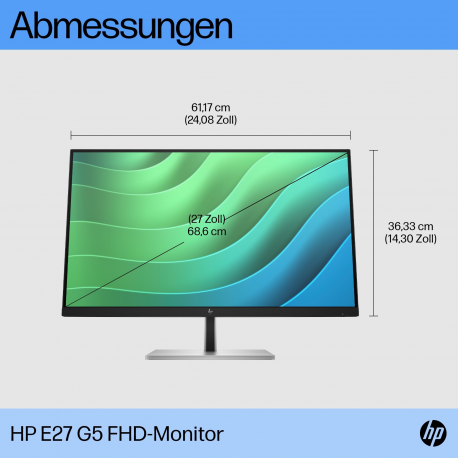 HP E27 G5 - E-Series - LED monitor - 27" - 1920 x 1080 Full HD (1080p) @ 75 Hz - IPS - 300 cd/m² - 1000:1 - 5 ms - HDMI, DisplayPort, USB - black, black and silver (stand) - 3