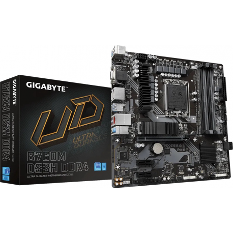 Gigabyte B760M DS3H DDR4 - 1.0 - motherboard - micro ATX - LGA1700 Socket - B760 Chipset - USB 3.2 Gen 1, USB 3.2 Gen 2, USB-C 3.2 Gen2 - 2.5 Gigabit LAN - onboard graphics (CPU required) - HD Audio (8-channel) - 5