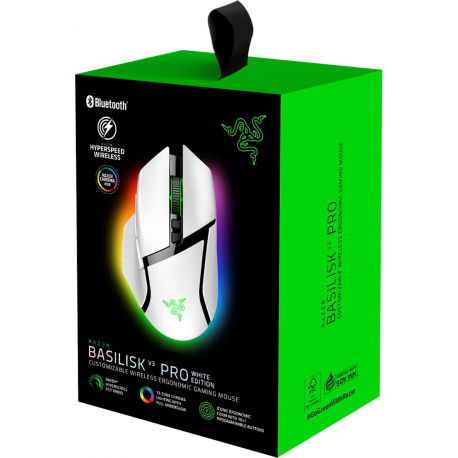 Razer Basilisk V3 pro - Mouse - ergonomic - right-handed - optical - 11 buttons - wireless, wired - Bluetooth, 2.4 GHz - USB wireless receiver - white - 6