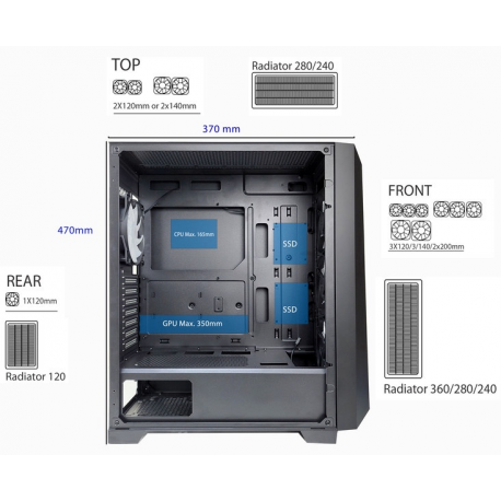 Xilence Performance A + X712.RGB - Mid tower - ATX - windowed side panel (tempered glass) - no power supply (ATX) - black - 5