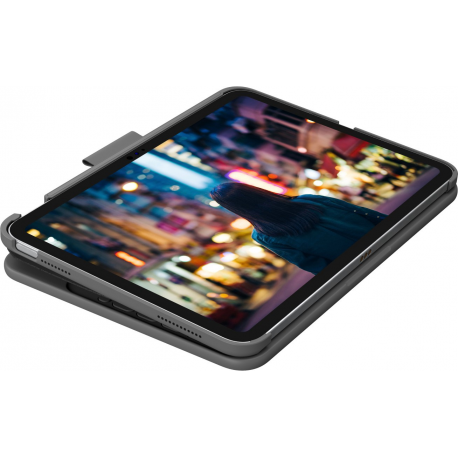 Logitech Slim Folio - Keyboard and folio case - wireless - Bluetooth LE - QWERTY - English - oxford grey - 3