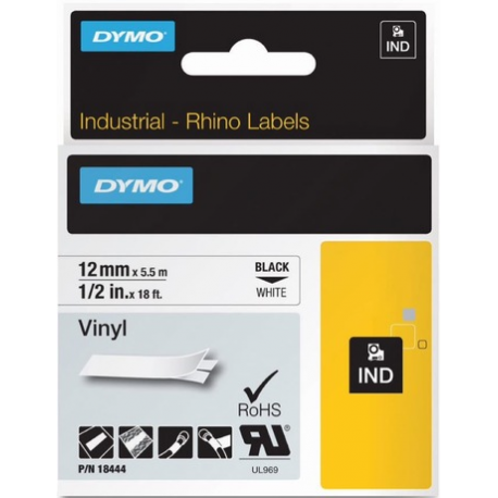 DYMO IND All-Purpose - Vinyl - adhesive - black on white - Roll (1.2 cm x 5 m) 1 cassette(s) label tape - for LabelMANAGER 210, 280, 360, 420, PnP; Rhino 4200, 5200; RhinoPRO 6000 - 0