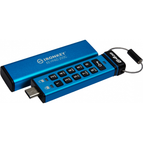 Kingston IronKey Keypad 200C - USB flash drive - encrypted - 64 GB - USB-C 3.2 Gen 1 - 0