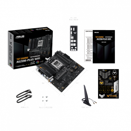 ASUS TUF GAMING A620M-PLUS WIFI - Motherboard - micro ATX - Socket AM5 - AMD A620 Chipset - USB 3.2 Gen 1, USB-C 3.2 Gen 1 - Gigabit LAN, 2.5 Gigabit LAN, Bluetooth, Wi-Fi - onboard graphics (CPU required) - HD Audio (8-channel) - 16