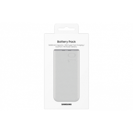 Samsung Galaxy EB-P3400 - Power bank - 10000 mAh - 25 Watt - 2770 mA - PD 3.0, SFC - 2 output connectors (24 pin USB-C) - on cable: USB-C - beige - 18
