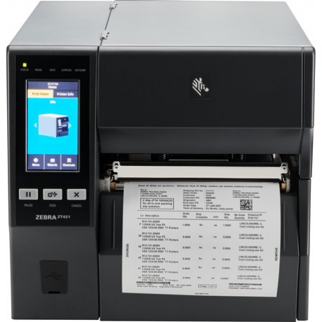 Zebra ZT400 Series ZT421 - Label printer - direct thermal \/ thermal transfer - Roll (17.8 cm) - 203 dpi - up to 305 mm\/sec - USB 2.0, LAN, serial, USB host, Bluetooth 4.1 - 3