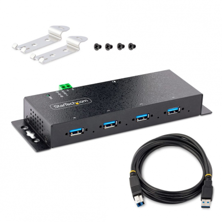 StarTech.com 4-Port Industrial USB 3.0 5Gbps Hub, Rugged USB Hub w / 15kV Air / 8kV Contact ESD and Surge Protection, DIN / Wall / Desk Mountable USB-A Hub, USB Expansion Hub with Locking Ports - Metal Construction (5G4AINDNP-USB-A-HUB) - Hub - industrial - 4 x USB 3.2 Gen 1 - desktop, DIN rail mountable, wall-mountable - 17