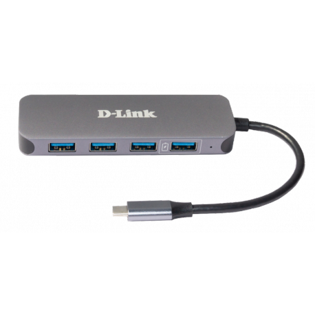 D-Link DUB-2340 - Hub - 4 x SuperSpeed USB 3.0 + 1 x USB-C (power delivery) - desktop - 1