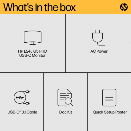 HP E24u G5 - E-Series - LED monitor - 23.8" (23.8" viewable) - 1920 x 1080 Full HD (1080p) @ 75 Hz - IPS - 250 cd / m² - 1000:1 - 5 ms - HDMI, DisplayPort, USB-C - black head, black and silver (stand) - 27