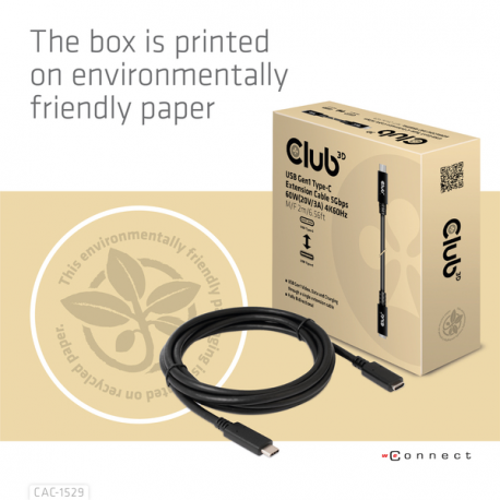 Club 3D CAC-1529 - USB extension cable - USB-C (M) to USB-C (F) - 20 V - 3 A - 2 m - bi-directional, 4K60Hz support - 8