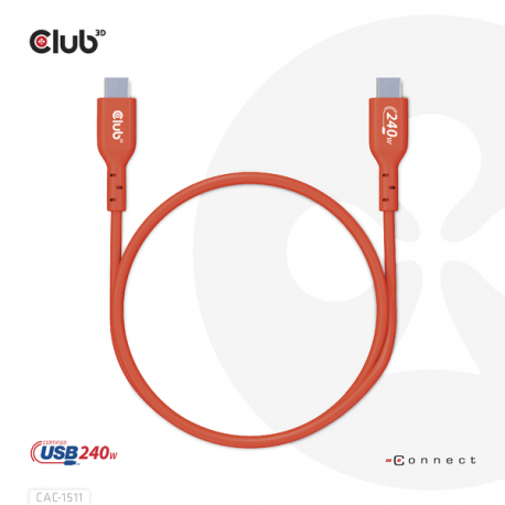 Club 3D - USB cable - 24 pin USB-C (M) to 24 pin USB-C (M) - USB 2.0 - 48 V - 5 A - 1 m - bi-directional, up to 240W power delivery support, extended power range (EPR) - 3