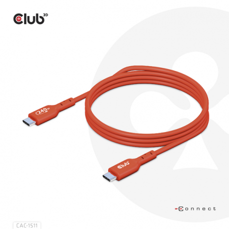 Club 3D - USB cable - 24 pin USB-C (M) to 24 pin USB-C (M) - USB 2.0 - 48 V - 5 A - 4 m - bi-directional, up to 240W power delivery support, extended power range (EPR) - 4