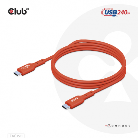 Club 3D - USB cable - 24 pin USB-C (M) to 24 pin USB-C (M) - USB 2.0 - 48 V - 5 A - 4 m - bi-directional, up to 240W power delivery support, extended power range (EPR) - 12