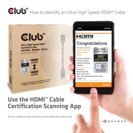 Club 3D - Ultra High Speed - HDMI cable - HDMI male to HDMI male - 5 m - black - 4K120Hz support, 8K60Hz support - 6
