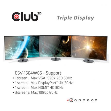Club 3D Triple Display Dynamic PD Charging Dock - Docking station - USB-C - VGA, HDMI, DP - GigE - 65 Watt - 1