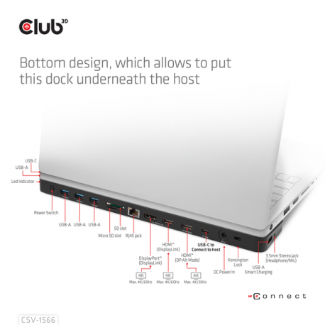 Club 3D - Docking station - USB-C - 2 x HDMI, DP - GigE - 120 Watt - 11