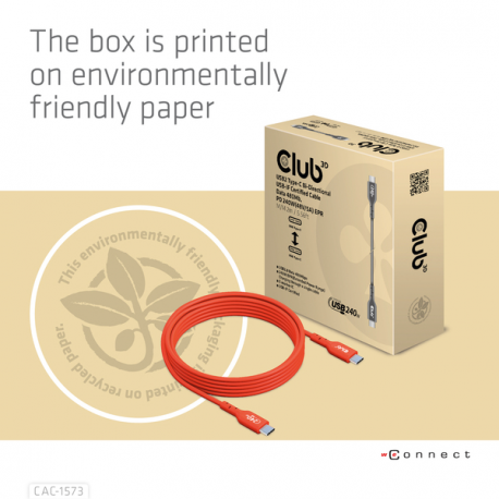 Club 3D - USB cable - 24 pin USB-C (M) to 24 pin USB-C (M) - USB 2.0 - 48 V - 5 A - 2 m - bi-directional, up to 240W power delivery support, extended power range (EPR) - 4