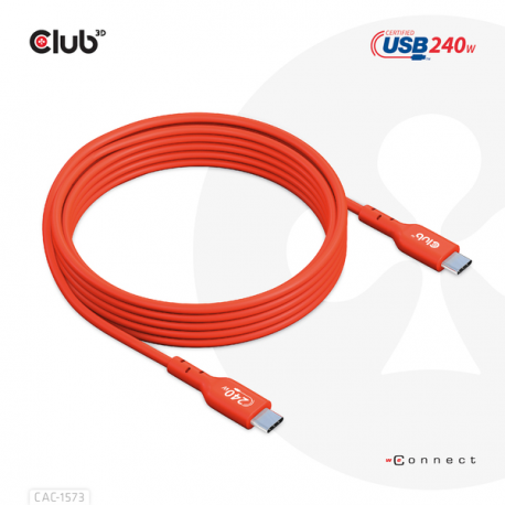 Club 3D - USB cable - 24 pin USB-C (M) to 24 pin USB-C (M) - USB 2.0 - 48 V - 5 A - 2 m - bi-directional, up to 240W power delivery support, extended power range (EPR) - 11