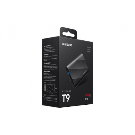 Samsung T9 MU-PG1T0B - SSD - encrypted - 1 TB - external (portable) - USB 3.2 Gen 2x2 (USB-C connector) - 256-bit AES - black - 11