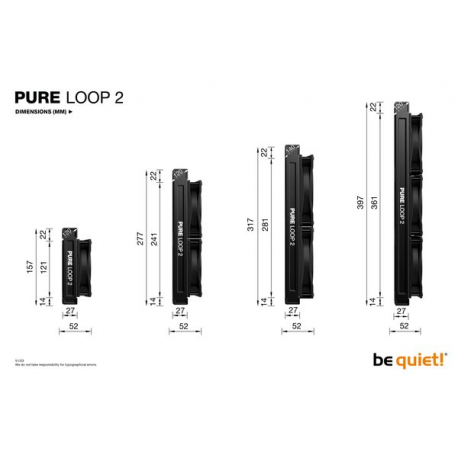 be quiet! Pure Loop 2 - Processor liquid cooling system  - Radiator Size:  280 mm - (for: LGA1155, LGA1150, LGA1151, AM4, LGA1200, LGA1700, AM5) - copper - 140 mm - black - 5
