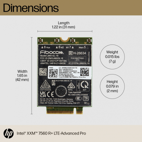 Intel XMM 7560 R+ - Wireless cellular modem - 4G LTE Advanced Pro - M.2 Card - 150 Mbps - 1