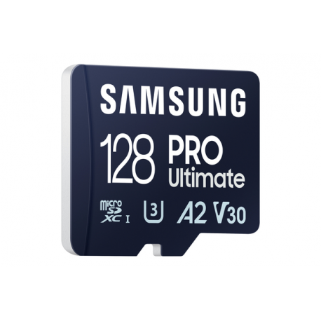Samsung PRO Ultimate MB-MY128SA - Flash memory card (SD adapter included) - 128 GB - A2  /  Video Class V30  /  UHS-I U3 - microSDXC UHS-I - blue - 7