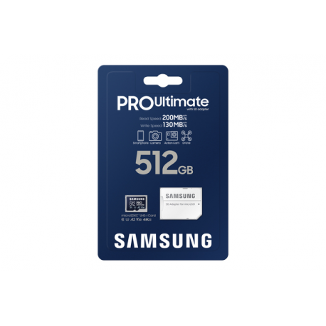 Samsung PRO Ultimate MB-MY512SA - Flash memory card (SD adapter included) - 512 GB - A2  /  Video Class V30  /  UHS-I U3 - microSDXC UHS-I - blue - 6