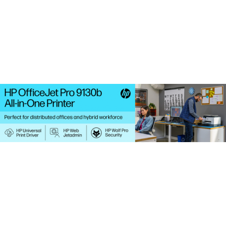 HP Officejet Pro 9130b All-in-One - Multifunction printer - colour - ink-jet - Legal (216 x 356 mm) (original) - A4 / Legal (media) - up to 23 ppm (copying) - up to 25 ppm (printing) - 250 sheets - 33.6 Kbps - USB 2.0, LAN, USB host, Wi-Fi(ac) - 5
