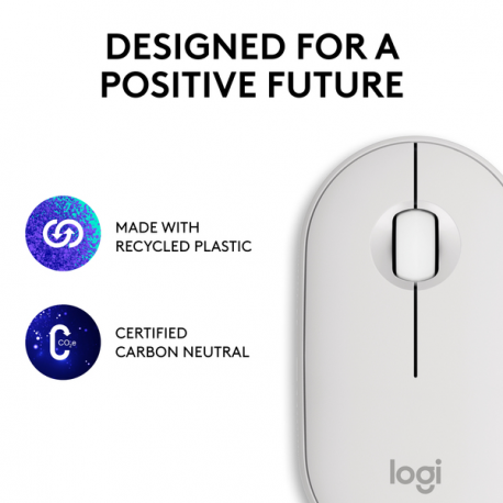 Logitech Pebble 2 M350s - Mouse - optical - 3 buttons - wireless - Bluetooth 5.2 LE - tonal white - 4