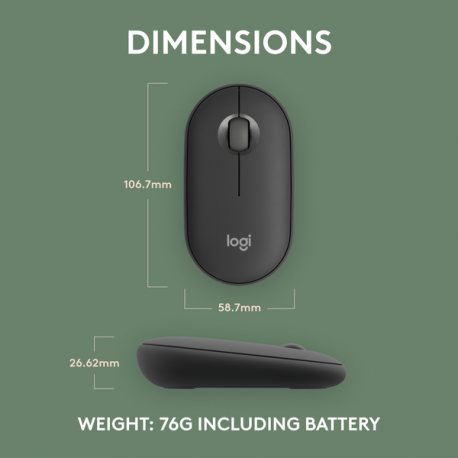 Logitech Pebble 2 M350s - Mouse - optical - 3 buttons - wireless - Bluetooth 5.2 LE - tonal graphite - 7