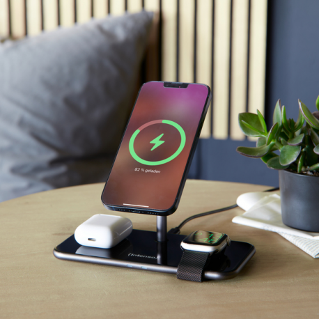 Intenso MB13 - Wireless charging stand - 3-in-1, magnetic + AC power adapter - 15 Watt - black - 2