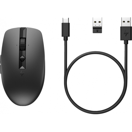HP 715 - Mouse - multi-device, rechargeable - 7 buttons - wireless, wired - 2.4 GHz, Bluetooth 3.0 - USB wireless receiver - black - 0