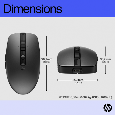 HP 715 - Mouse - multi-device, rechargeable - 7 buttons - wireless, wired - 2.4 GHz, Bluetooth 3.0 - USB wireless receiver - black - 1
