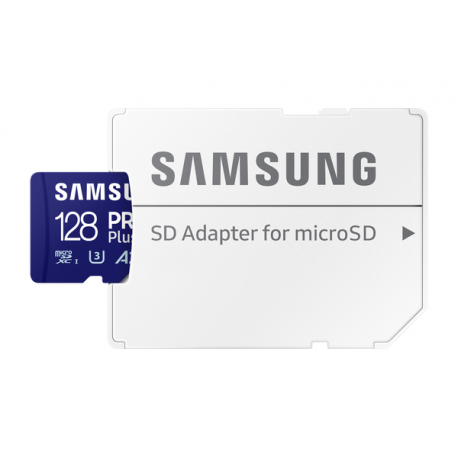 Samsung PRO Plus MB-MD128SA - Flash memory card (microSDXC to SD adapter included) - 128 GB - A2  /  Video Class V30  /  UHS-I U3 - microSDXC UHS-I - blue - 6