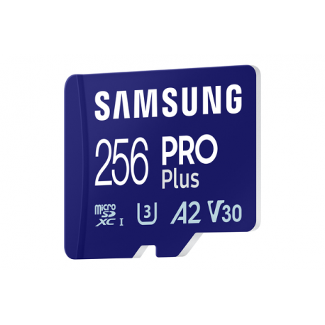Samsung PRO Plus MB-MD256SA - Flash memory card (microSDXC to SD adapter included) - 256 GB - A2  /  Video Class V30  /  UHS-I U3 - microSDXC UHS-I - blue - 3