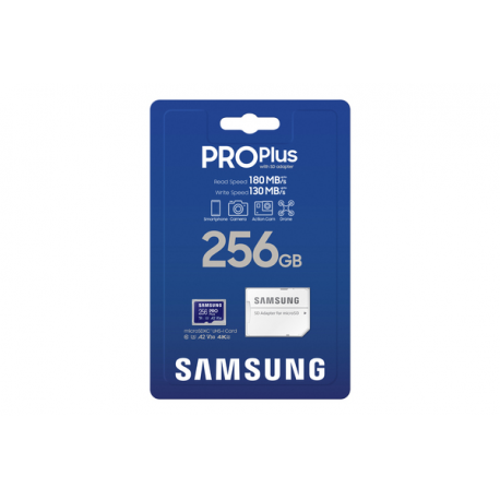 Samsung PRO Plus MB-MD256SA - Flash memory card (microSDXC to SD adapter included) - 256 GB - A2  /  Video Class V30  /  UHS-I U3 - microSDXC UHS-I - blue - 5