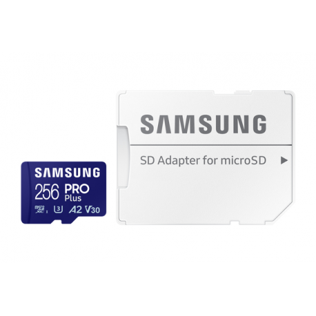 Samsung PRO Plus MB-MD256SA - Flash memory card (microSDXC to SD adapter included) - 256 GB - A2  /  Video Class V30  /  UHS-I U3 - microSDXC UHS-I - blue - 8