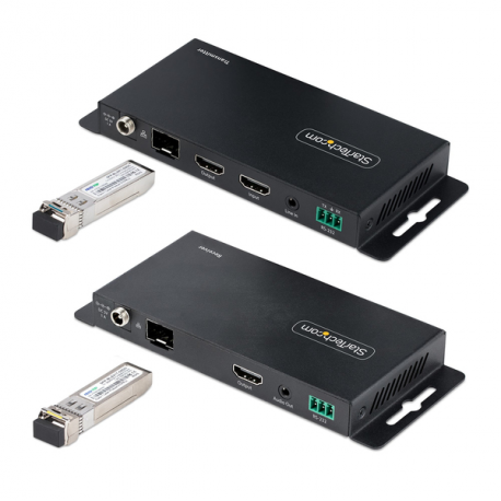 StarTech.com 4K HDMI over Fiber Extender Kit, 4K 60Hz up to 3300ft / 1km (Single Mode) or 1000ft / 300m (Multimode) LC Fiber Optic, HDR / HDCP, Audio / RS232 / IR Extender, HDMI Video Extender - Transmitter and Receiver Kit (ST121HD20FXA2) - Video / audio / infrared / network extender - HDMI - over fibre optic - fibre optic - up to 1 km - 2