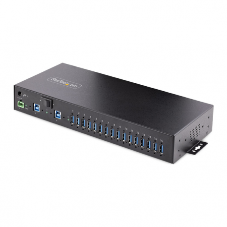 StarTech.com 16-Port Industrial USB 3.0 Hub 5Gbps, Metal, DIN / Surface / Rack Mountable, ESD Protection, Terminal Block Power, up to 120W Shared USB Charging, Dual-Host Hub / Switch (5G16AINDS-USB-A-HUB) - Hub - industrial - 16 x USB 3.2 Gen 1 - desktop, rack-mountable, DIN rail mountable - 0